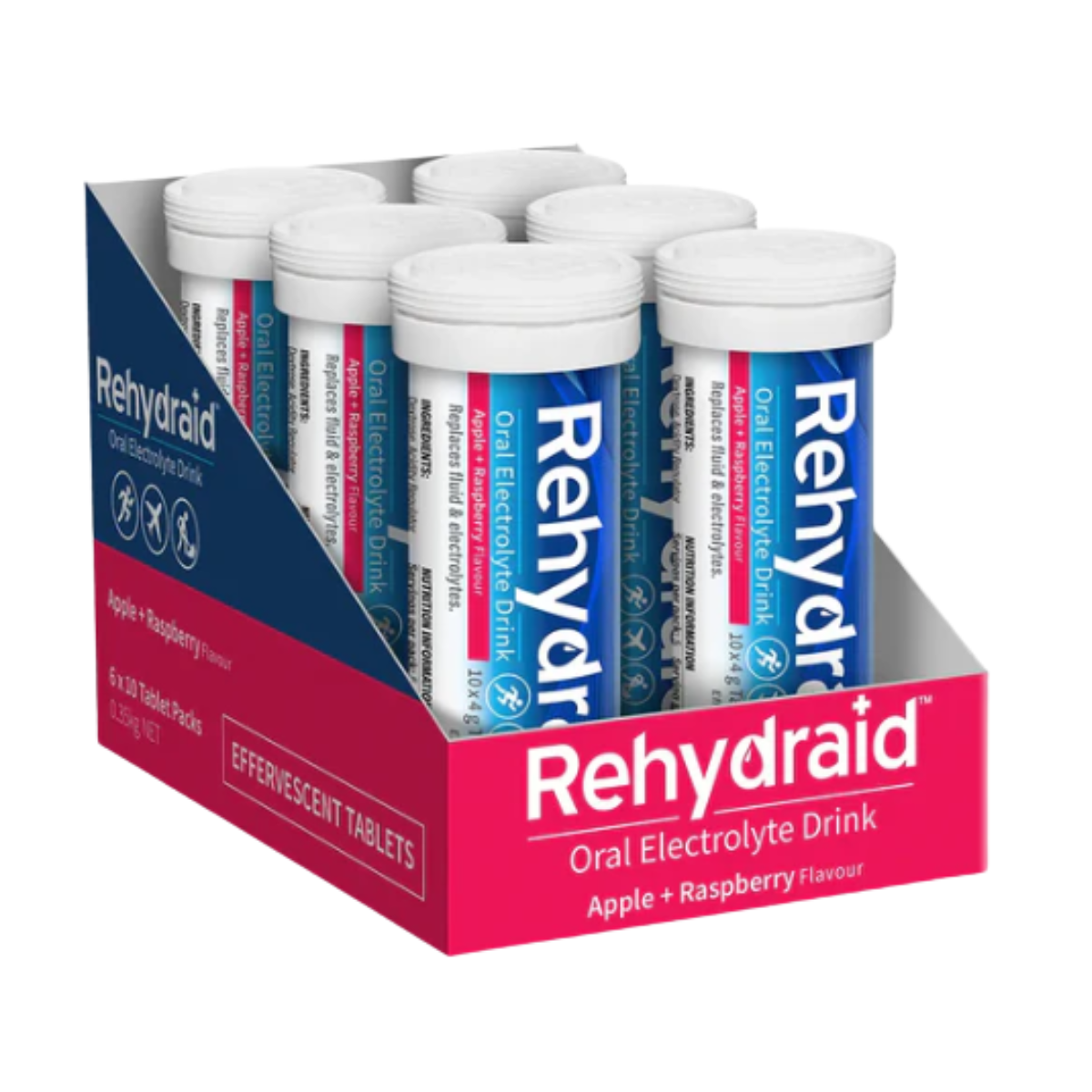 Rehydraid Electrolyte Effervescent Tablets Apple Raspberry – 6 x Tubes (10 Tablets per Tube, 60 Total Tablets)