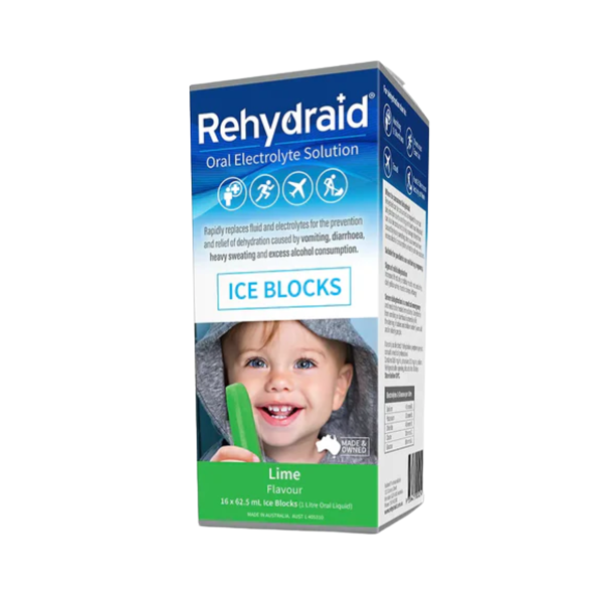 Rehydraid Electrolyte Iceblocks Lime box of 16 x 4