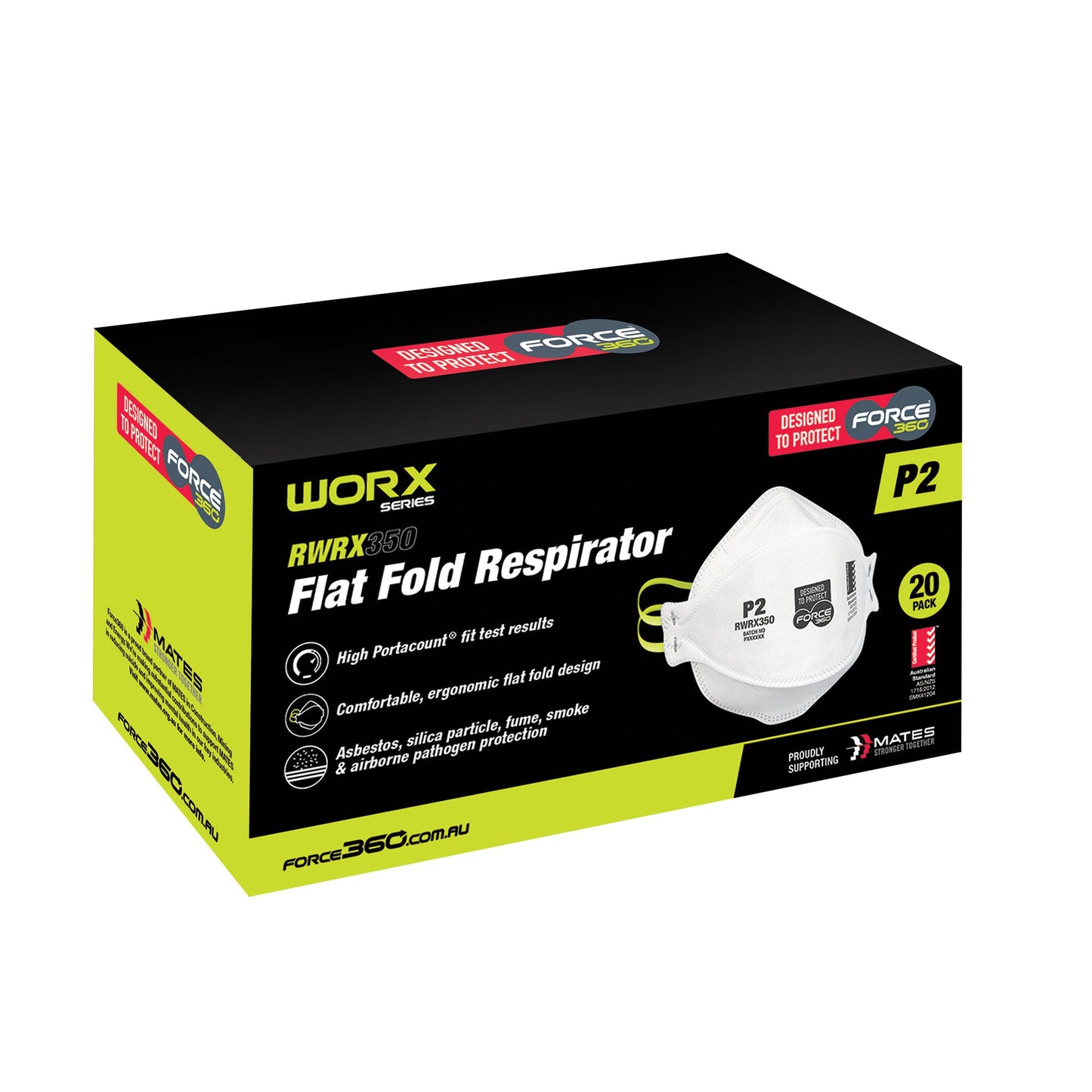 Force 360 - P2 Flat Fold Respirator (20 Box) - RWRX350