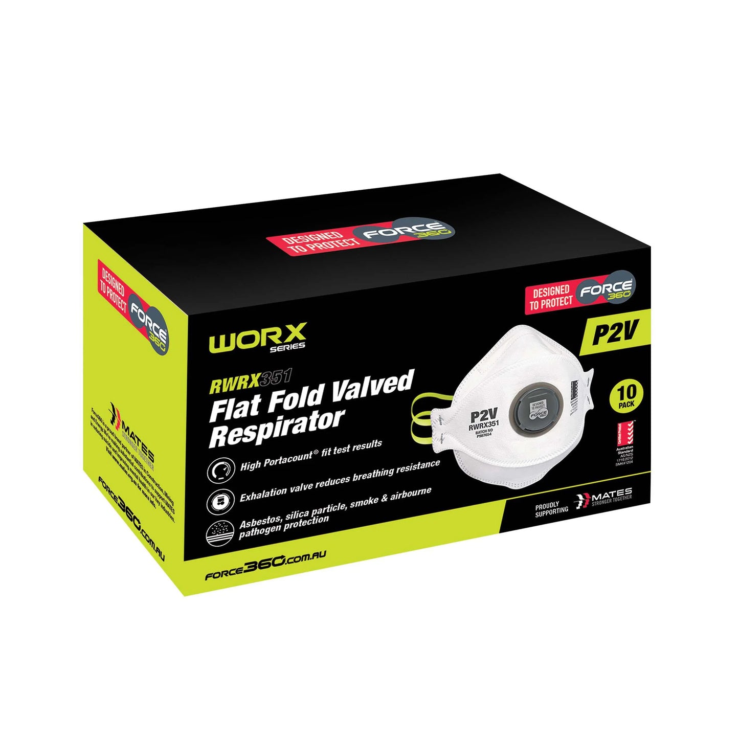 Force 360 - P2 Flat Fold Valved Respirator (10 Box) - RWRX351