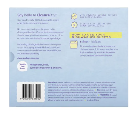 Cleaner Days - Dishwasher Detergent Sheets Lemon 60pcs