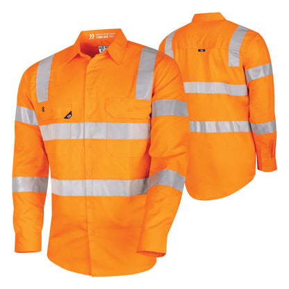 TRu Workwear - Lightweight VIC Rail Hi-Vis Drill Shirt w/Reflective Tape - CS1000T4