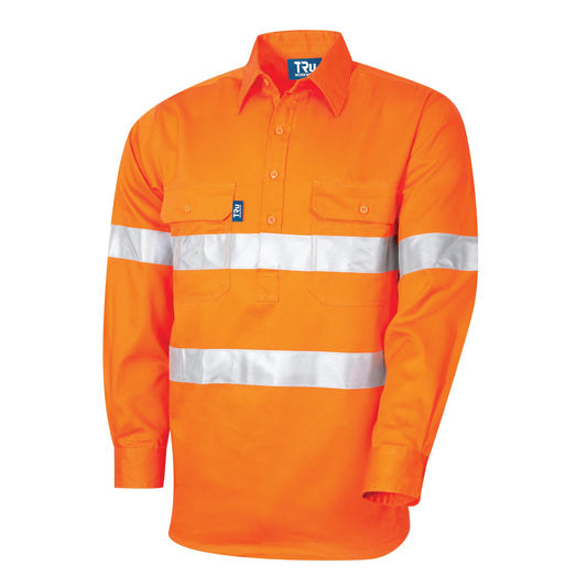 TRu Workwear - Regular Weight Cotton Hi-Vis Closed Front Shirt with Reflective Tape - DS1114T1