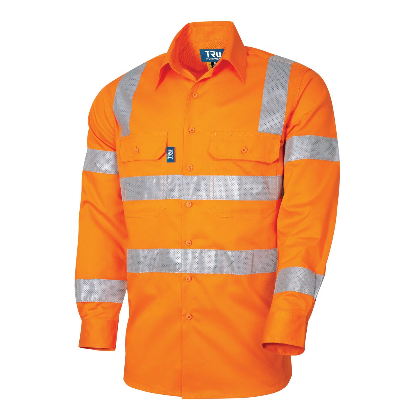 TRu Workwear - Lightweight VIC Rail Vented L/S Hi-Vis Drill Shirt w/Perforated Reflective Tape - DS1166T4