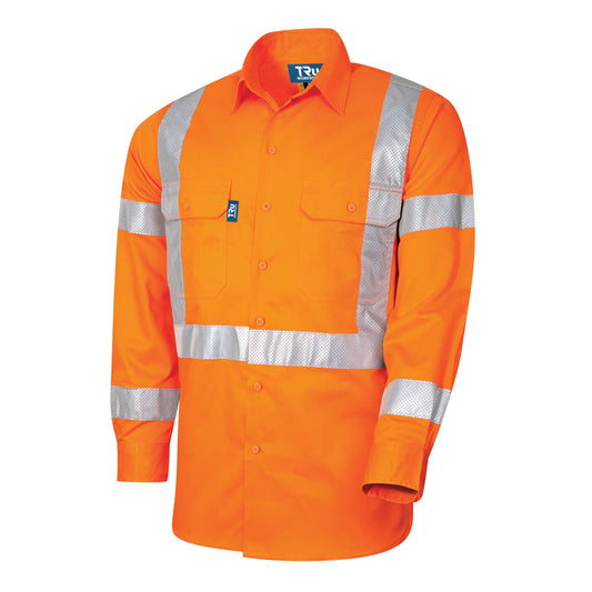TRu Workwear - Lightweight NSW Rail Vented L/S Hi-Vis Drill Shirt w/Perforated Reflective Tape - DS1166T5