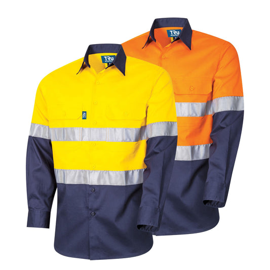 TRu Workwear - Regular Weight L/S Cotton Hi-Vis Shirt w/Reflective Tape - DS2112T1
