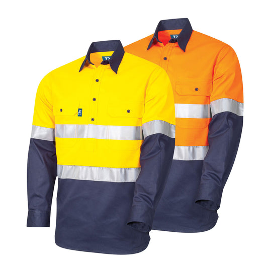 TRu Workwear - Regular Weight L/S Cotton Hi-Vis Closed Front Shirt w/Reflective Tape - DS2114T1