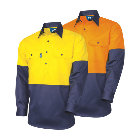 TRu Workwear - Regular Weight L/S Cotton Hi-Vis Closed Front Shirt - DS2114