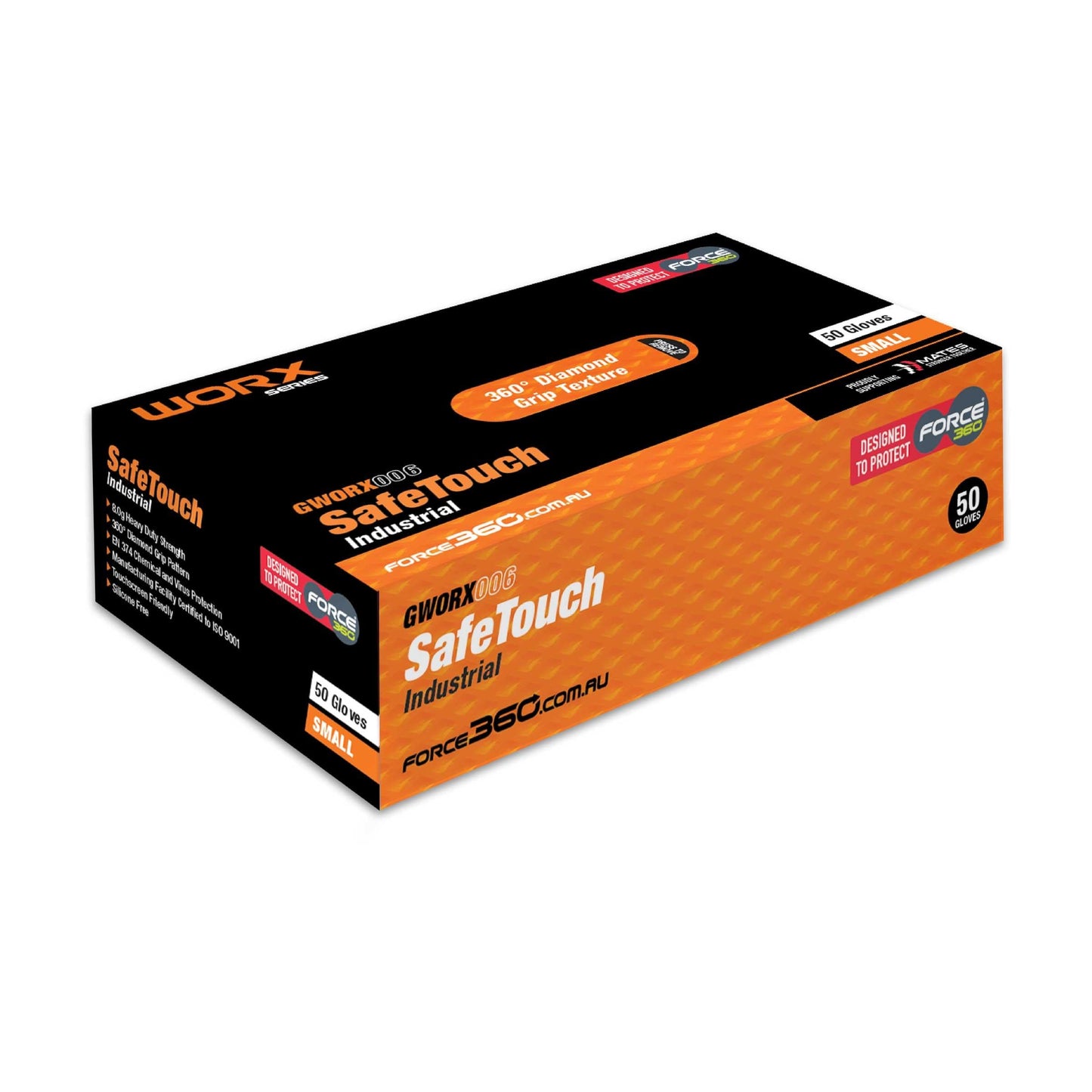 Force 360 -SafeTouch Disposable Nitrile - Industrial - Orange (100 Pair) - GWORX006