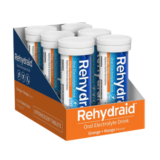 Rehydraid Electrolyte Effervescent Tablets Orange and Mango – 6 x Tubes (10 Tablets per Tube, 60 Total Tablets)