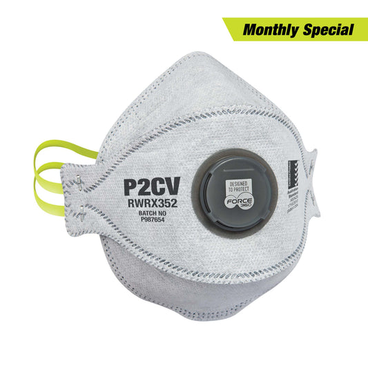 Force 360 - P2CV Flat Fold Valved Carbon Respirator (10 Box) - RWRX352