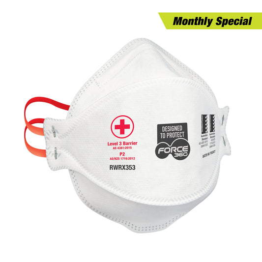 Force 360 - P2CV Flat Fold Valved Carbon Respirator (20 Pack) - RWRX353