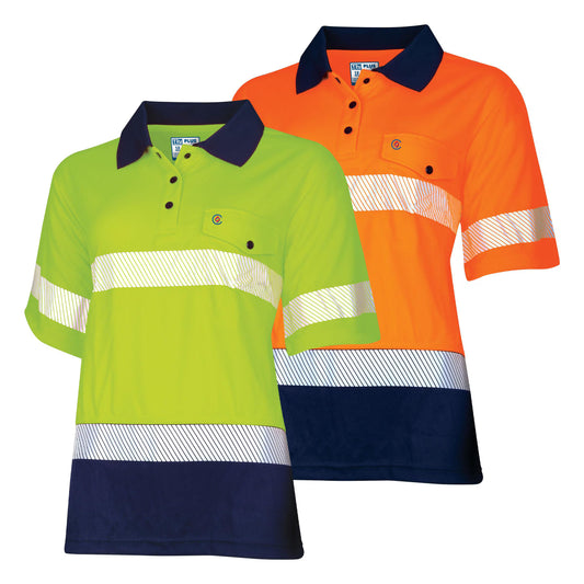 TRu Workwear -Womens Recycled Anti-Microbial Micromesh S/S Two Tone Hi-Vis Polo Shirt W/Segmented Tape -TSW2415T1