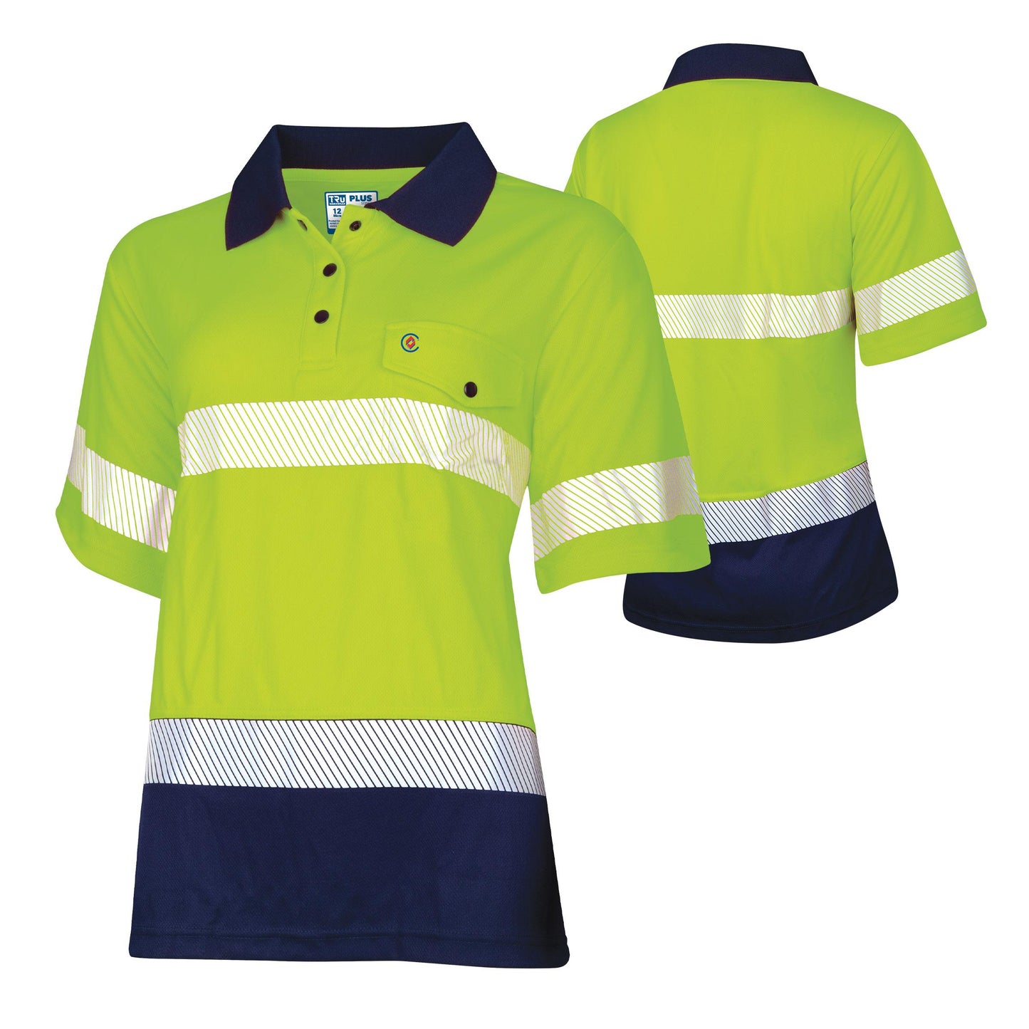 TRu Workwear -Womens Recycled Anti-Microbial Micromesh S/S Two Tone Hi-Vis Polo Shirt W/Segmented Tape -TSW2415T1