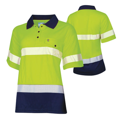 TRu Workwear -Womens Recycled Anti-Microbial Micromesh S/S Two Tone Hi-Vis Polo Shirt W/Segmented Tape -TSW2415T1