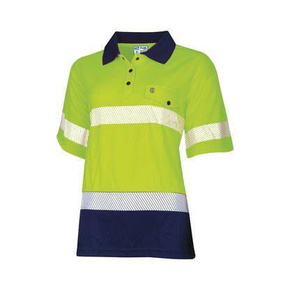 TRu Workwear -Womens Recycled Anti-Microbial Micromesh S/S Two Tone Hi-Vis Polo Shirt W/Segmented Tape -TSW2415T1