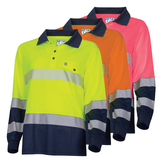TRu Workwear - Recycled Womens Anti-Microbial Micromesh L/S Two Tone Hi-Vis Polo Shirt With Segmented Tape - TSW2425T1