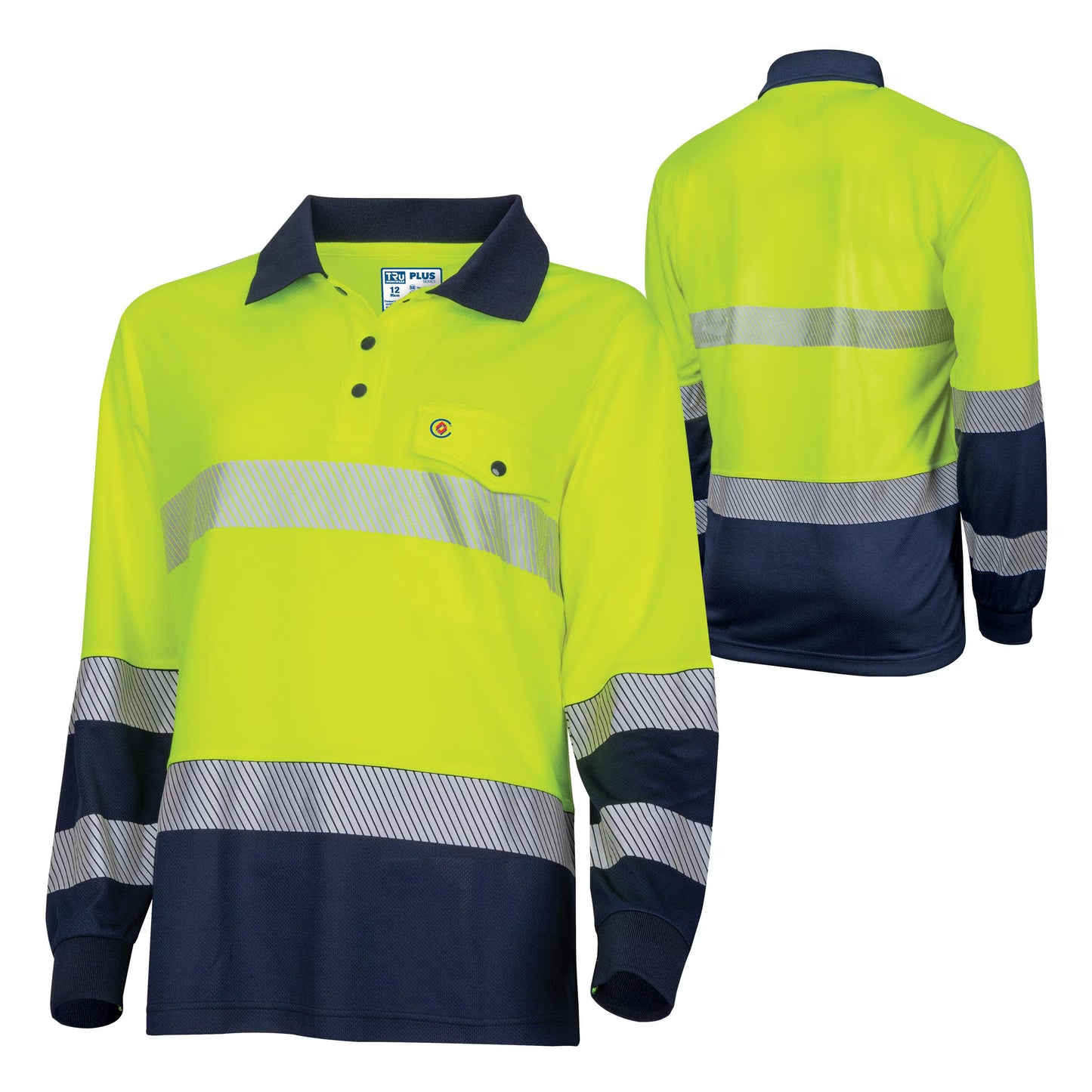 TRu Workwear - Recycled Womens Anti-Microbial Micromesh L/S Two Tone Hi-Vis Polo Shirt With Segmented Tape - TSW2425T1