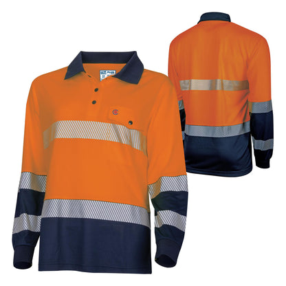 TRu Workwear - Recycled Womens Anti-Microbial Micromesh L/S Two Tone Hi-Vis Polo Shirt With Segmented Tape - TSW2425T1