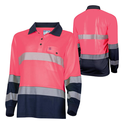 TRu Workwear - Recycled Womens Anti-Microbial Micromesh L/S Two Tone Hi-Vis Polo Shirt With Segmented Tape - TSW2425T1