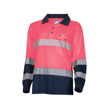 TRu Workwear - Recycled Womens Anti-Microbial Micromesh L/S Two Tone Hi-Vis Polo Shirt With Segmented Tape - TSW2425T1