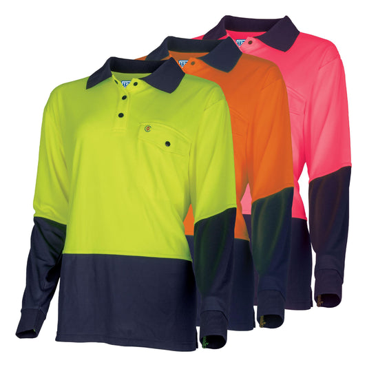 TRu Workwear - Recycled Women's Anti-Microbial Micromesh L/S Two Tone Hi-Vis Polo Shirt - TSW2425
