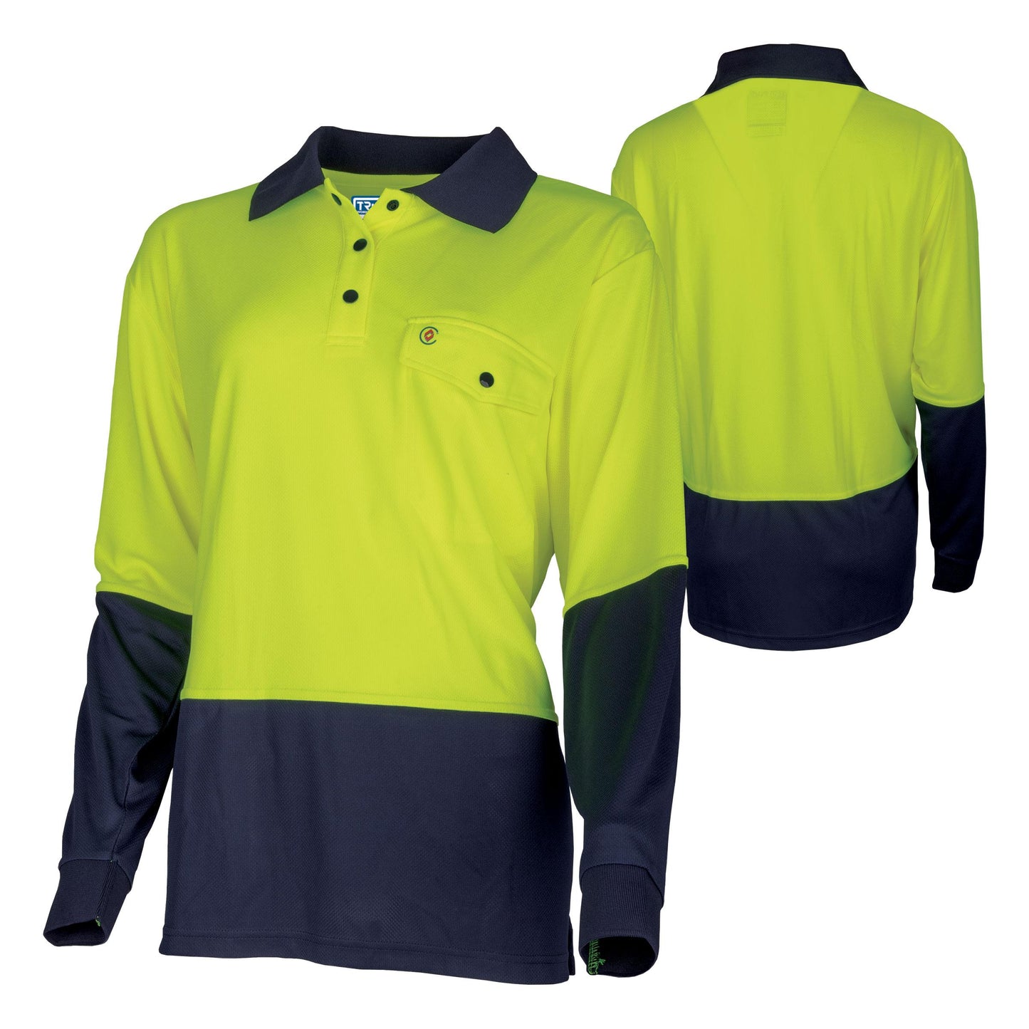TRu Workwear - Recycled Women's Anti-Microbial Micromesh L/S Two Tone Hi-Vis Polo Shirt - TSW2425