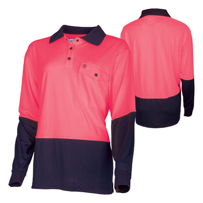TRu Workwear - Recycled Women's Anti-Microbial Micromesh L/S Two Tone Hi-Vis Polo Shirt - TSW2425