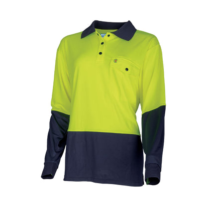 TRu Workwear - Recycled Women's Anti-Microbial Micromesh L/S Two Tone Hi-Vis Polo Shirt - TSW2425
